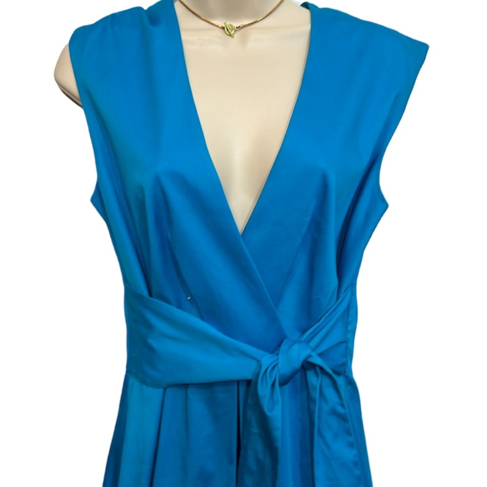 Calvin Klein Blue Cap Sleeve Tie Waist Midi Dress - Picture 2 of 4